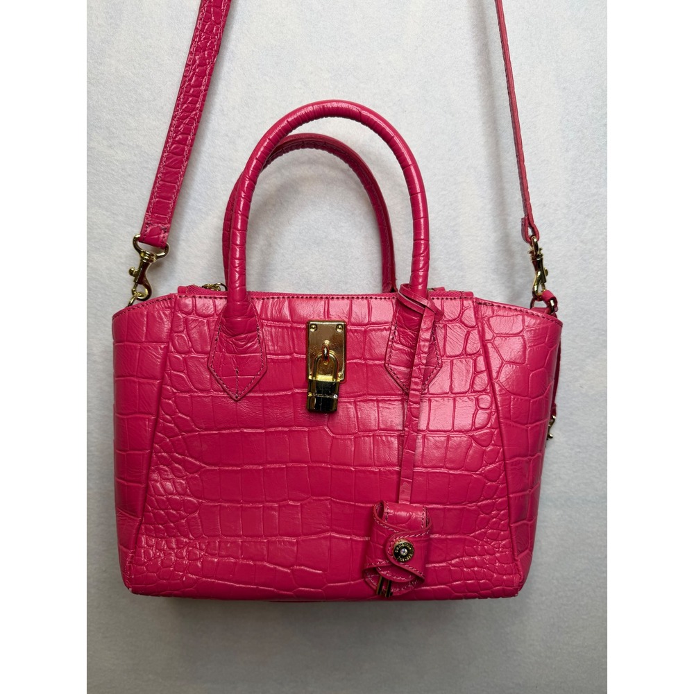 Samantha Thavasa Pink Croc Embossed‎ Leather Satchel Handbag Crossbody
